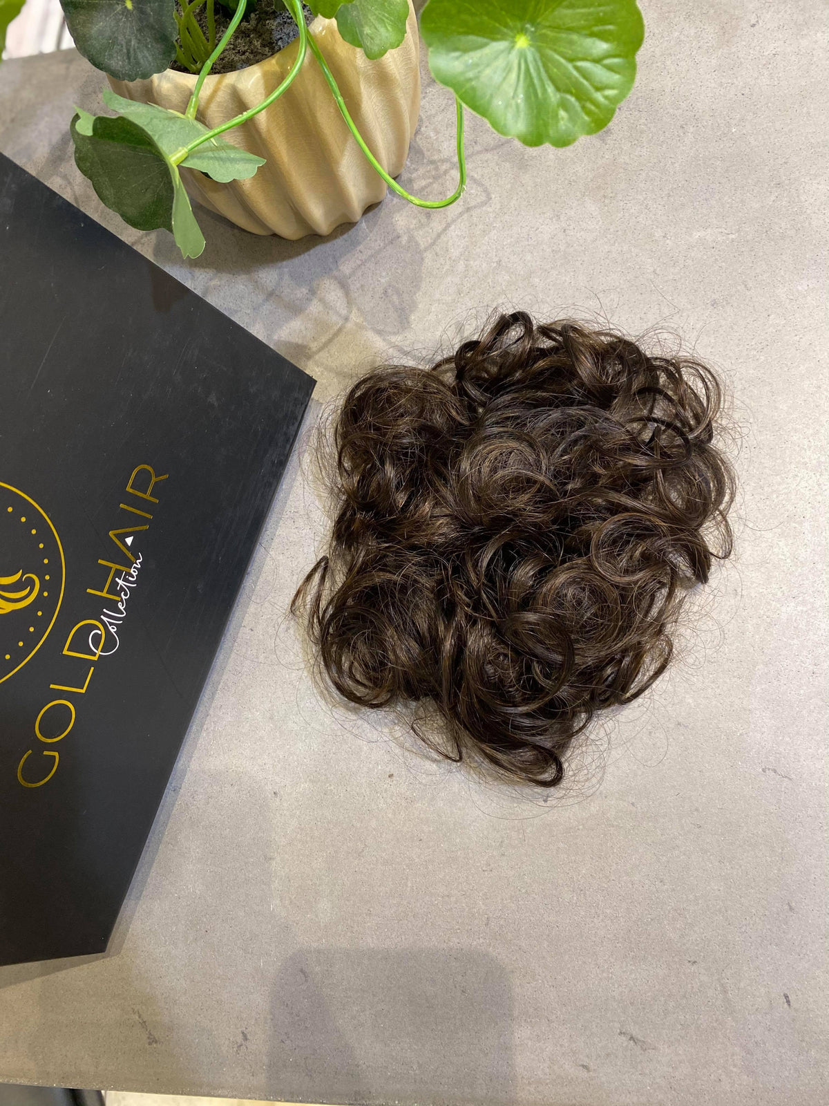 Marie human hair scrunchie in medium brown – 100% human hair | Gold Hair Collection (view 2)